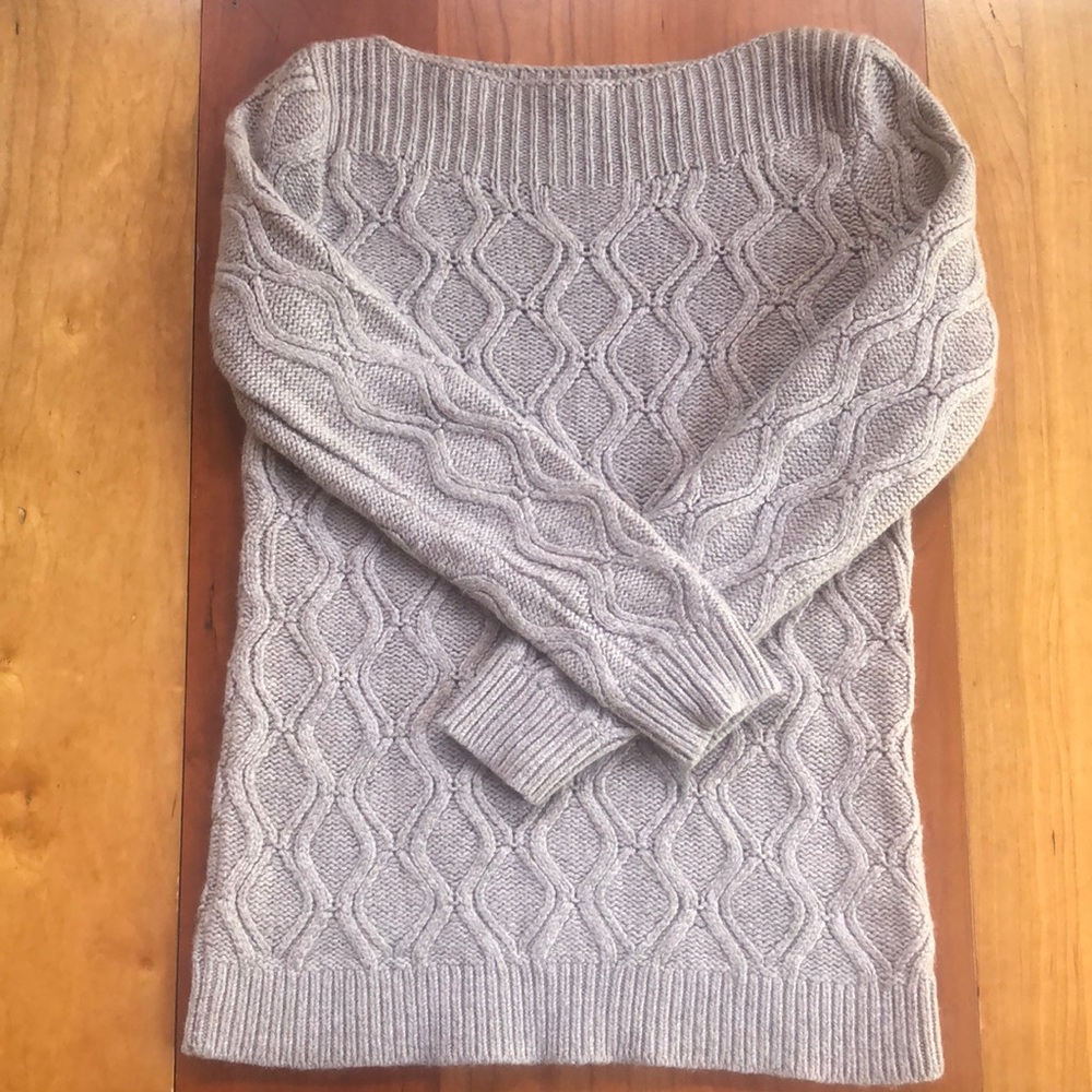 LOFT ANN TAYLOR Boatneck Cable Knit Sweater - Tan- Medium